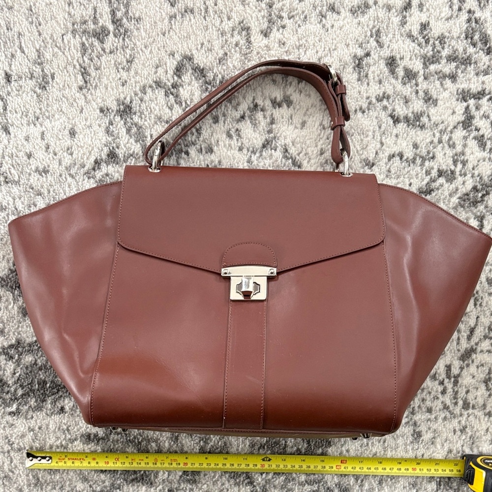 Large Brown Genuine Leather winged tote handbag made in Italy